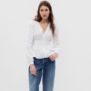 Gap Puff Long Sleeve White Peplum Top Size XL